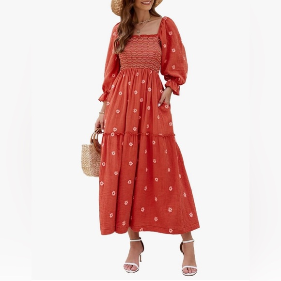 Amazon Dresses & Skirts - Inspired by Free People! Floral Embroidered Maxi Dress Puff Sleeve